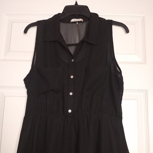 Freebird Black Sheer Button Front Sleeveless Dress - Picture 4 of 6